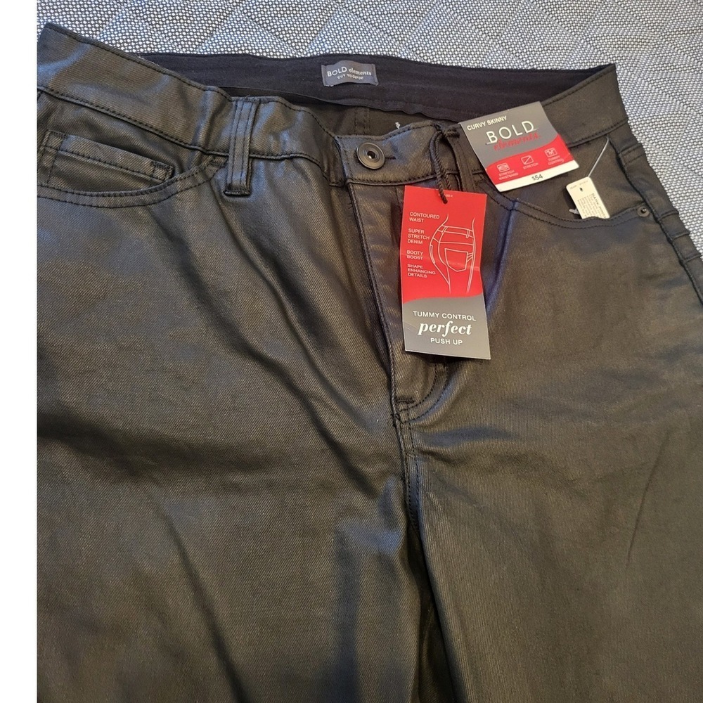 BOLD Elements Curvy Skinny Black Faux Leather Pants Tummy Control 011Size 14 - Picture 4 of 9